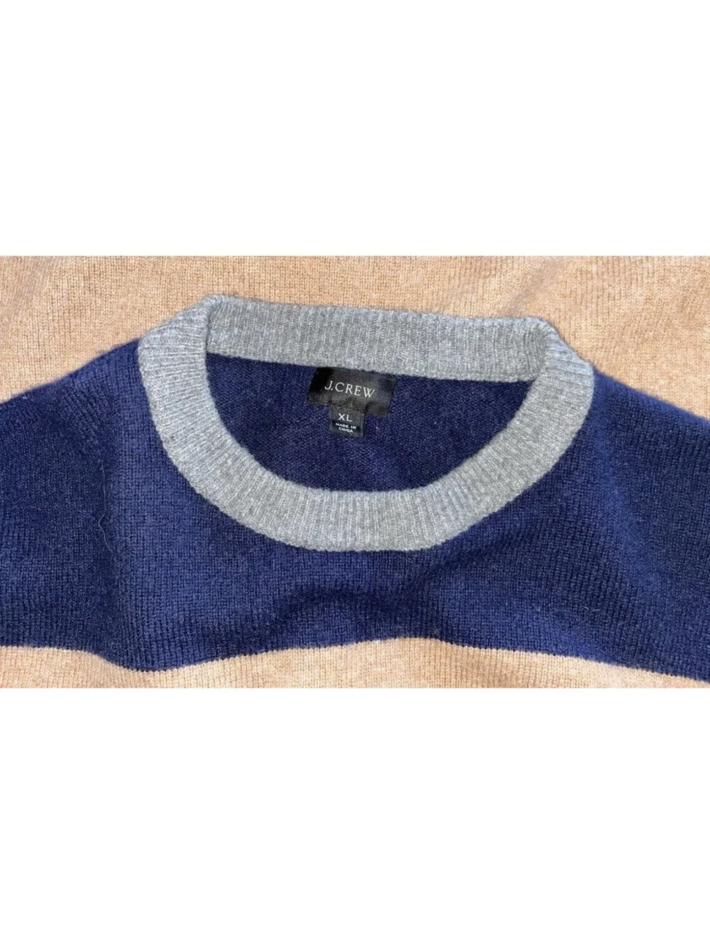 J.CREW Men's Merino Wool Blend Sweater Sz  XLColor Block Tan Blue Gray Pullover